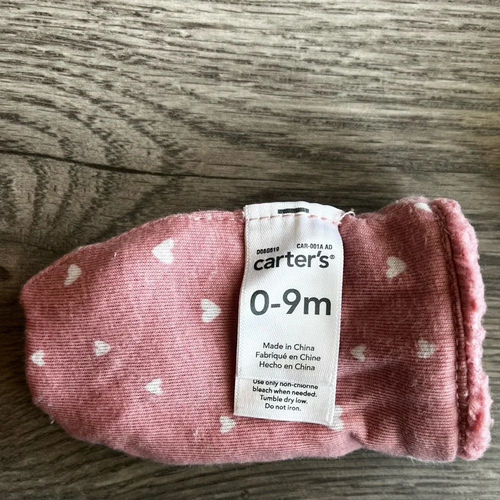 Carter’s Baby Girl Pink & White Fleece Heart Mittens 0-9 Month
